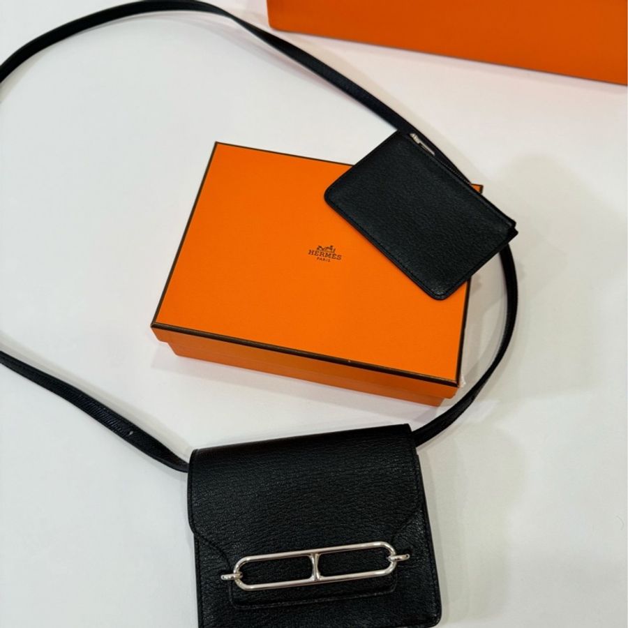 Hermes 愛馬仕 roulis slim 黑銀 豬鼻子 腰包 短夾 卡夾 卡包 錢包 手提包 斜背包 肩背包-10