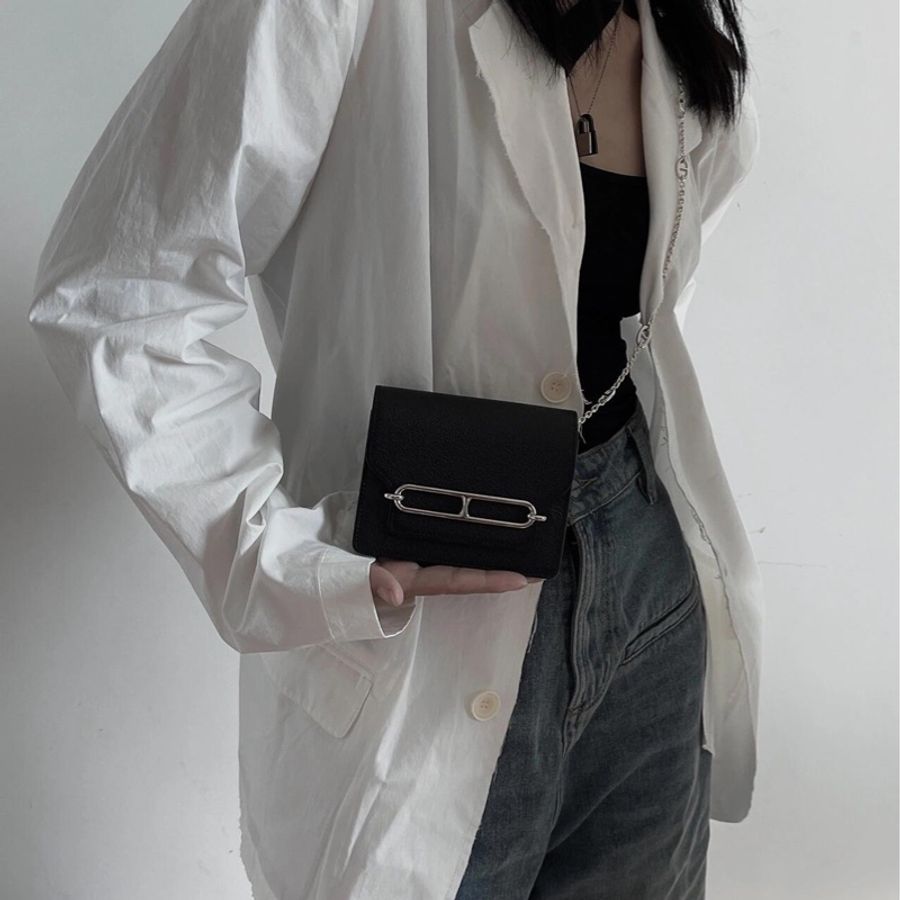 Hermes 愛馬仕 roulis slim 黑銀 豬鼻子 腰包 短夾 卡夾 卡包 錢包 手提包 斜背包 肩背包-16