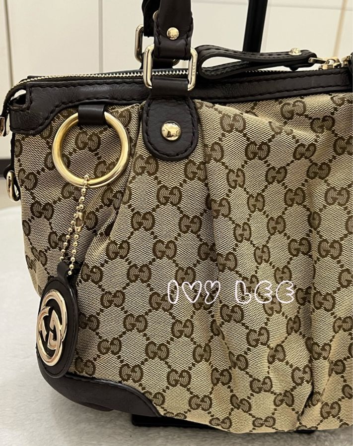 Gucci Sukey 247902 女式真皮 GG帆布手提包 黑色邊單肩包 二手精品-21