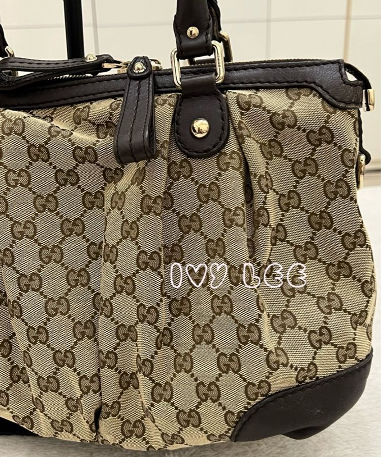 Gucci Sukey 247902 女式真皮 GG帆布手提包 黑色邊單肩包 二手精品-22
