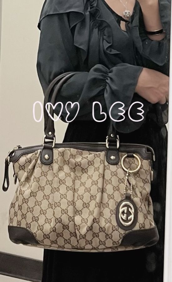Gucci Sukey 247902 女式真皮 GG帆布手提包 黑色邊單肩包 二手精品-23