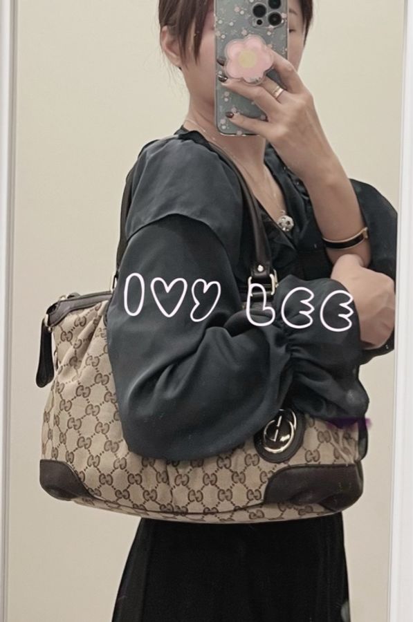 Gucci Sukey 247902 女式真皮 GG帆布手提包 黑色邊單肩包 二手精品-24