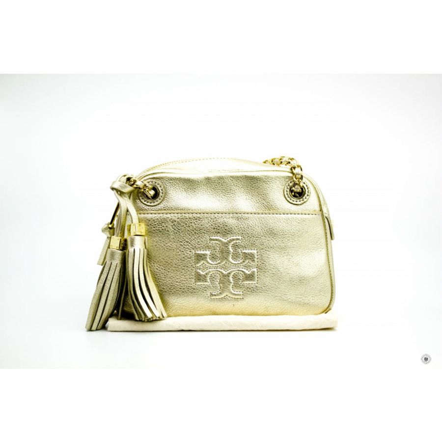 Tory Burch Thea Gold Metallic Leather Shoulder Bags Ghw-0