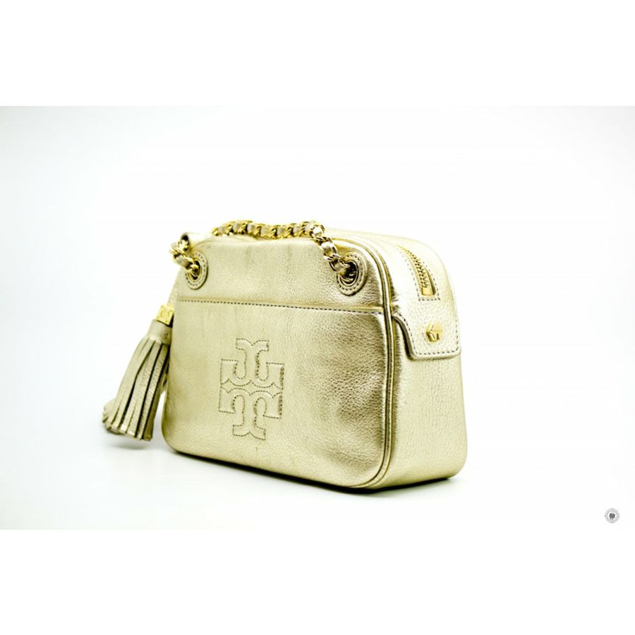 Tory Burch Thea Gold Metallic Leather Shoulder Bags Ghw-1
