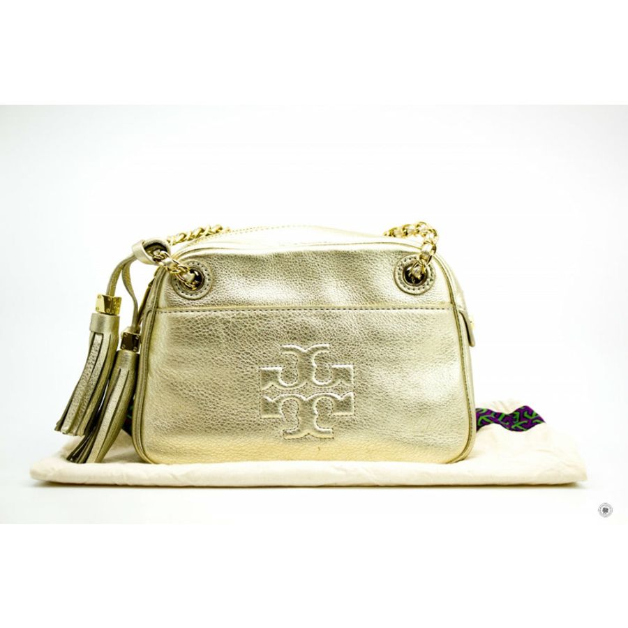 Tory Burch Thea Gold Metallic Leather Shoulder Bags Ghw-9
