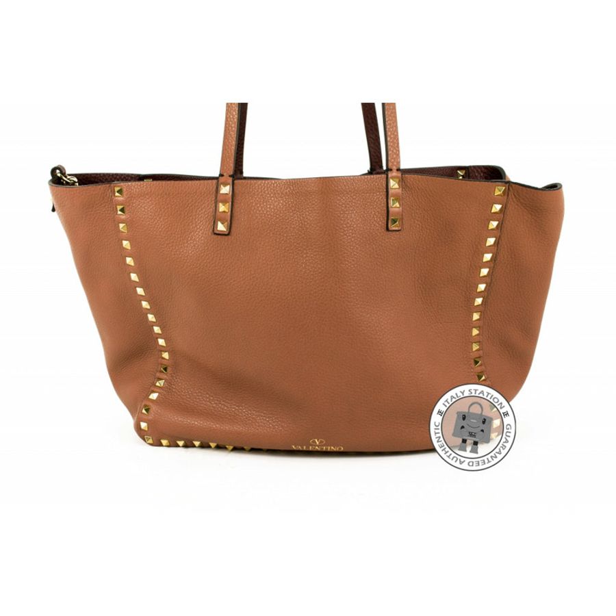 Valentino HWB00626 AVSA01 Medium Rockstud Reversible Blush+rubin / B18 Calfskin Tote Bag Pbhw-5
