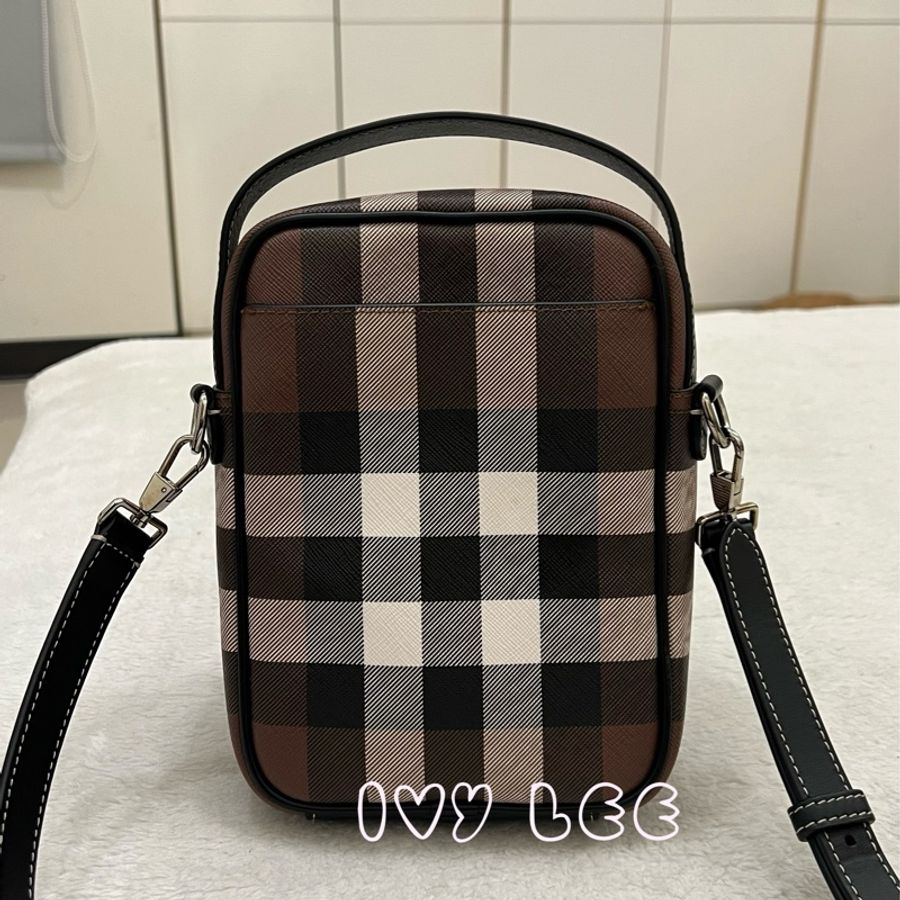 BURBERRY House Check 帆布小牛皮經典格紋 深樺木棕色 斜背包 肩背包 二手精品-1