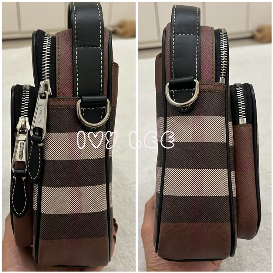 BURBERRY House Check 帆布小牛皮經典格紋 深樺木棕色 斜背包 肩背包 二手精品-14