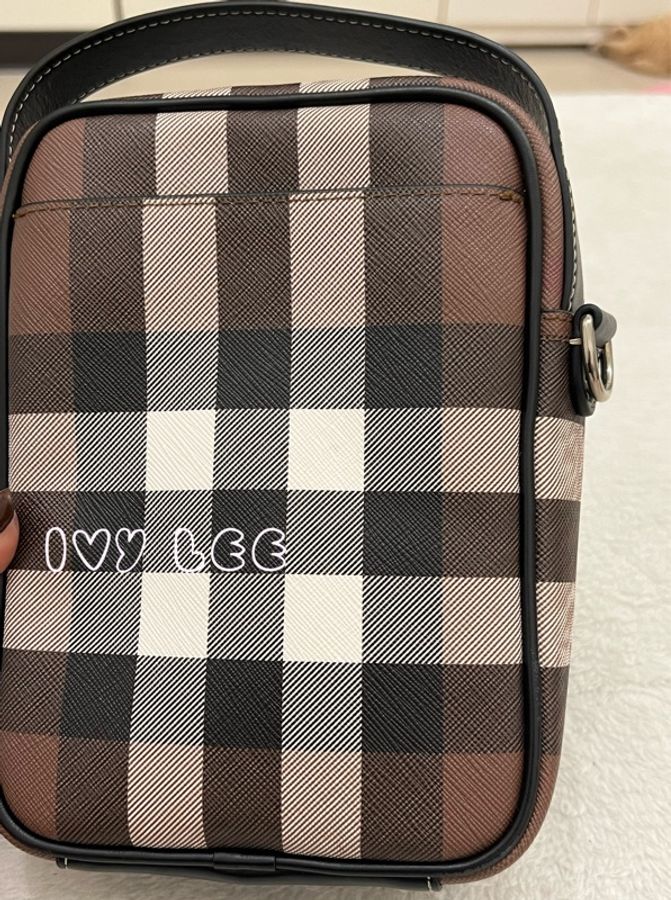 BURBERRY House Check 帆布小牛皮經典格紋 深樺木棕色 斜背包 肩背包 二手精品-20