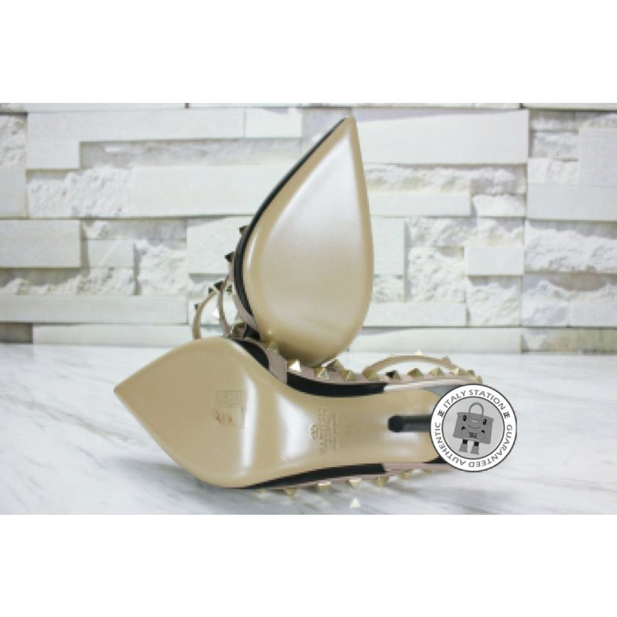 Valentino MW2S0393VOD Rockstud Ankle Strap 100MM / 4" N91 / Nero Poudre Calfskin 37 Heels Pbhw-5