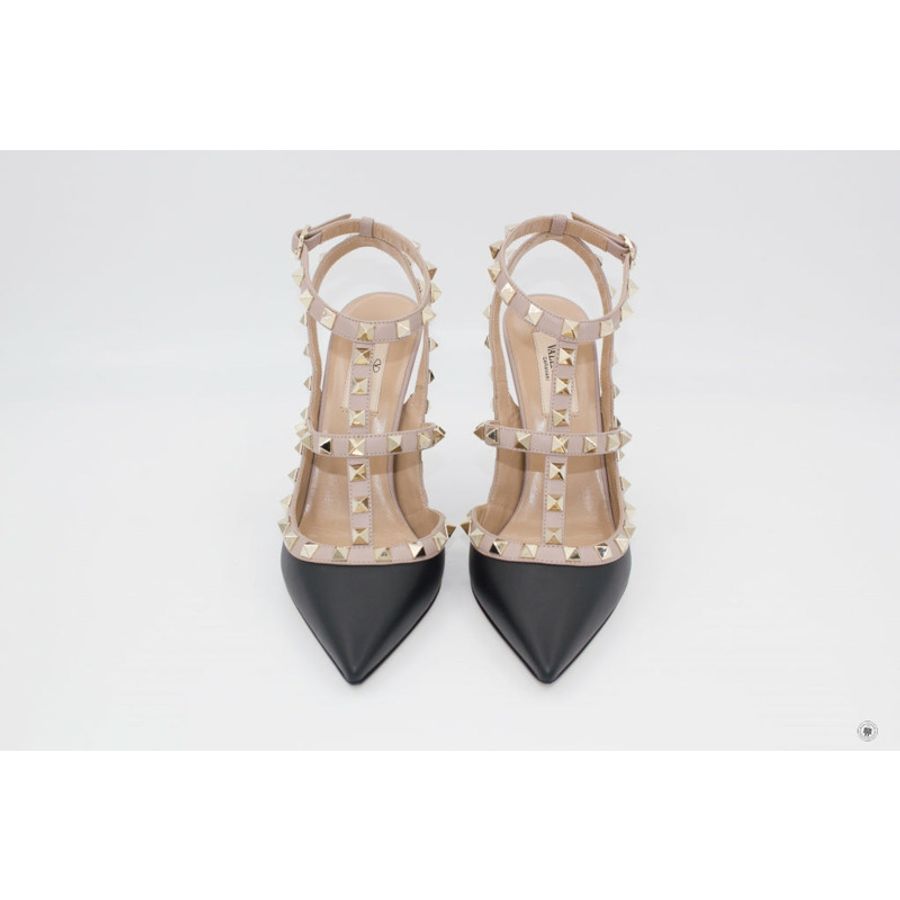 Valentino NW2S0393VOD Rockstud Ankle Strap 100MM / 4" N91 / Nero Poudre Calfskin 37.5 Heels Pbhw-0