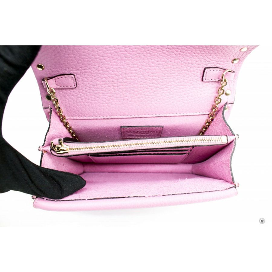 Valentino RW2P0219VSH Rockstud Grainy Calfskin Chain Pouch Bubble Pink Calfskin Shoulder Bags Ghw-5