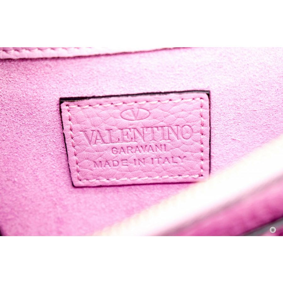 Valentino RW2P0219VSH Rockstud Grainy Calfskin Chain Pouch Bubble Pink Calfskin Shoulder Bags Ghw-6