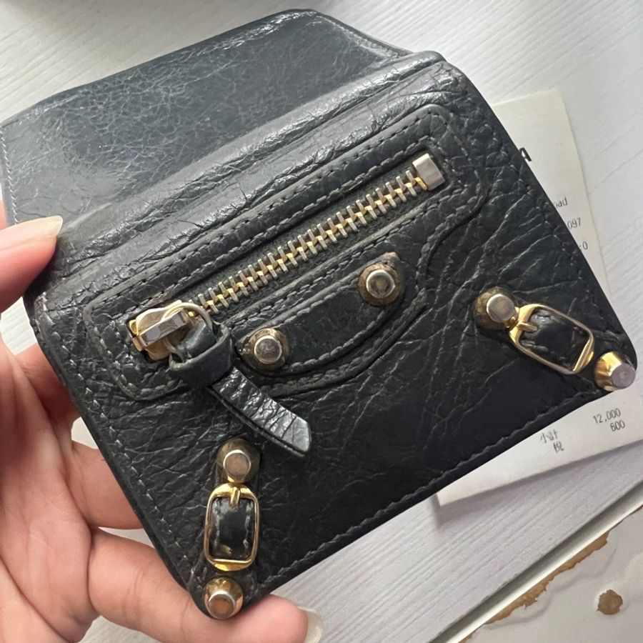 balenciaga 小羊皮灰色皮夾-4