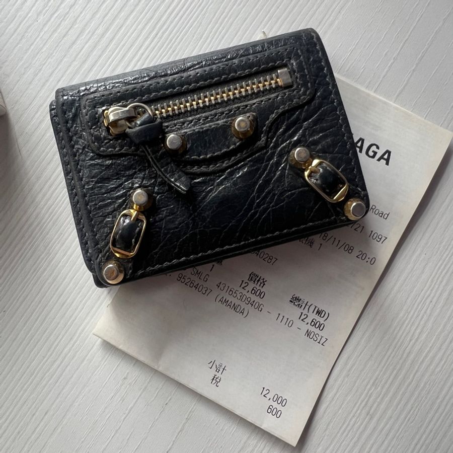 balenciaga 小羊皮灰色皮夾-0