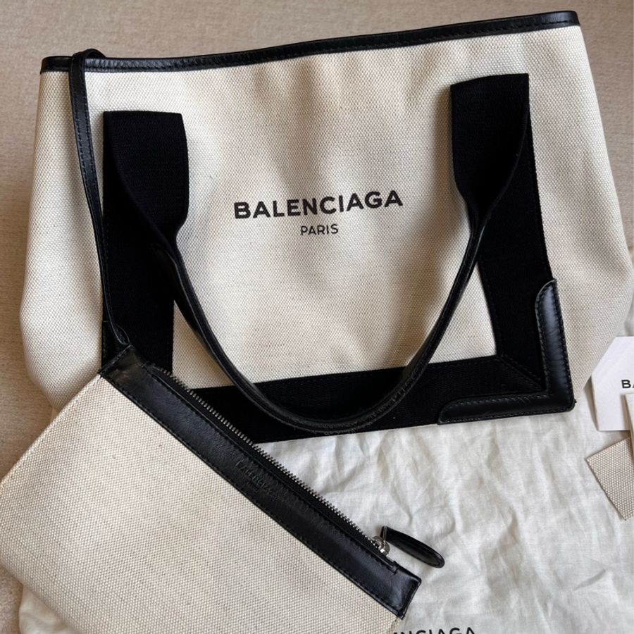 Balenciaga Navy S 小款帆布手提托特子母包-0