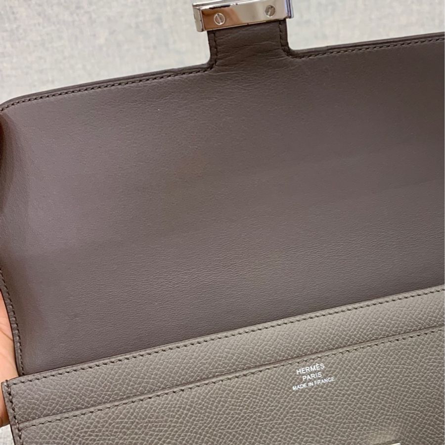 hermes 愛馬仕 constance 康康 銀釦 錫器灰 長夾 皮夾 皮包 錢包 錢夾 Woc 斜背包-13