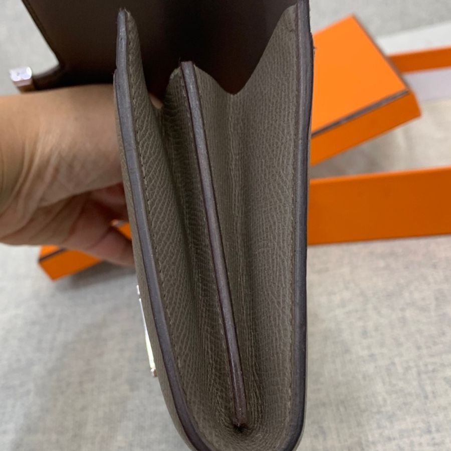 hermes 愛馬仕 constance 康康 銀釦 錫器灰 長夾 皮夾 皮包 錢包 錢夾 Woc 斜背包-20