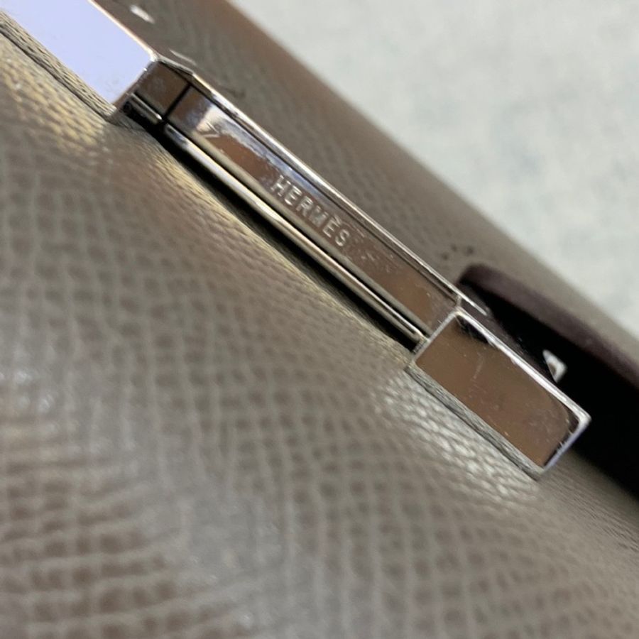 hermes 愛馬仕 constance 康康 銀釦 錫器灰 長夾 皮夾 皮包 錢包 錢夾 Woc 斜背包-26