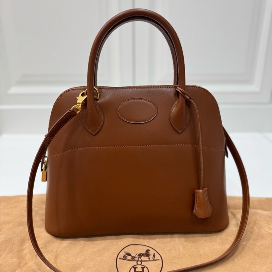 HERMES 愛馬仕 棕色 金棕 31 Bolide 保齡球包 手提包 斜背包 肩背包 側背包-0
