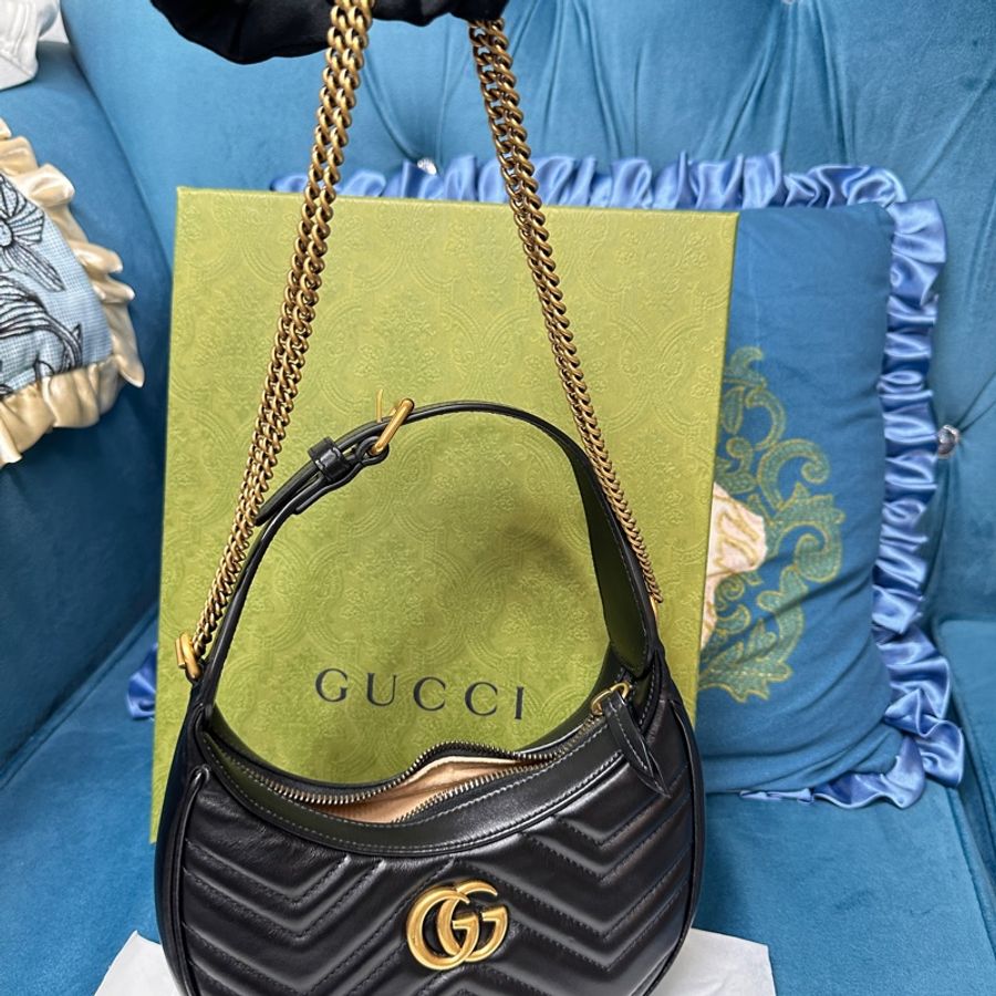 ❄️GUCCI 黑色MARMONT半月形迷你腋下肩背包699514/-8