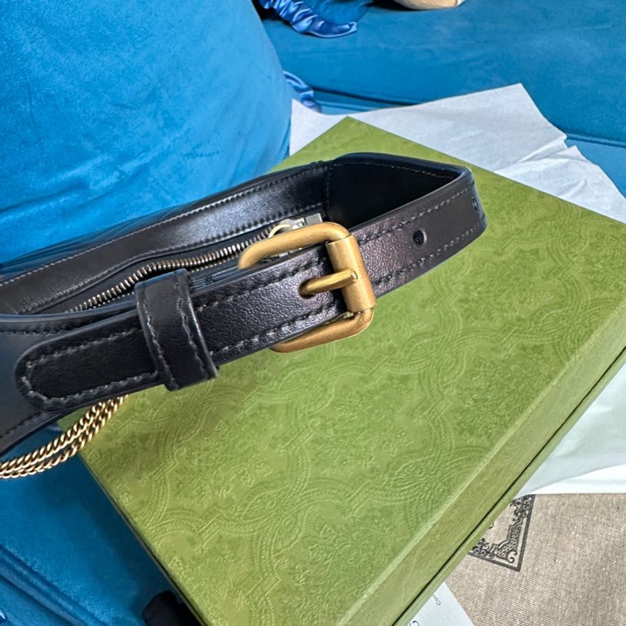 ❄️GUCCI 黑色MARMONT半月形迷你腋下肩背包699514/-10