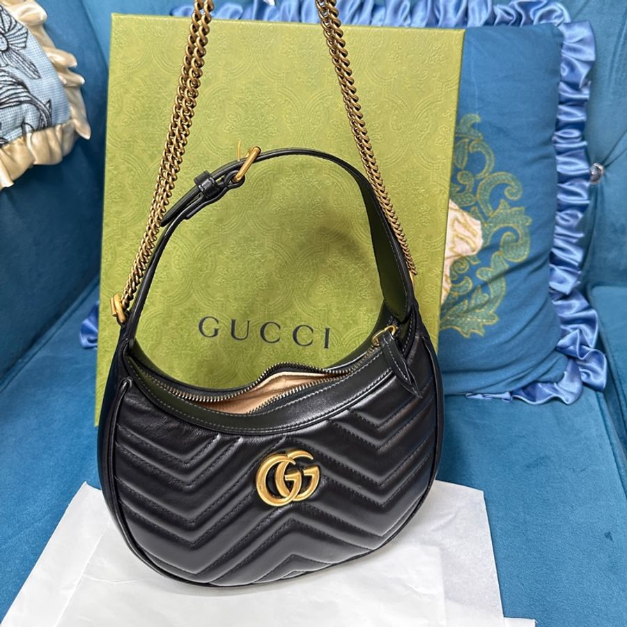 ❄️GUCCI 黑色MARMONT半月形迷你腋下肩背包699514/-13