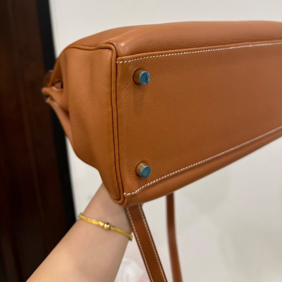 愛馬仕 Hermes Kelly 焦糖色 金棕 金扣 內縫 32 凱莉包 手提包 肩背包 斜背包 附絲巾-8