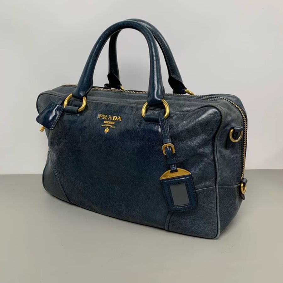 Prada油蠟牛皮手提斜挎包👜配原廠長背帶💝-9