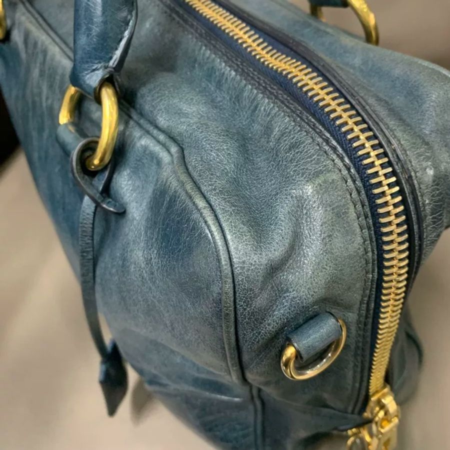 Prada油蠟牛皮手提斜挎包👜配原廠長背帶💝-15
