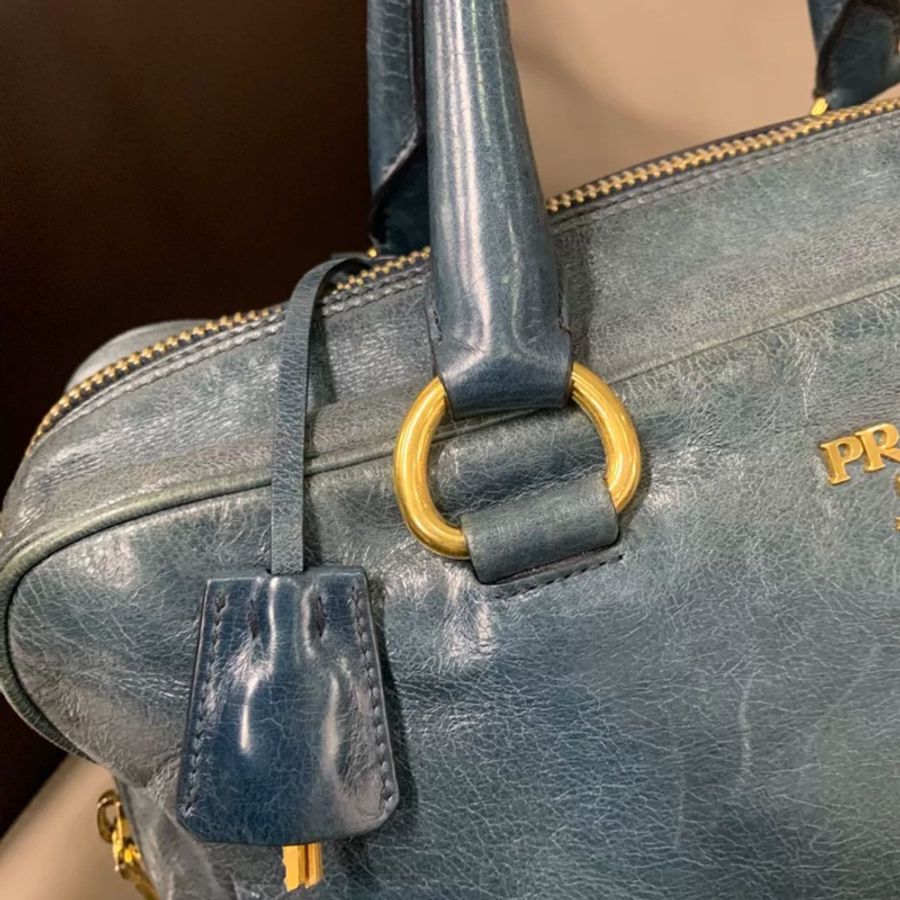 Prada油蠟牛皮手提斜挎包👜配原廠長背帶💝-26