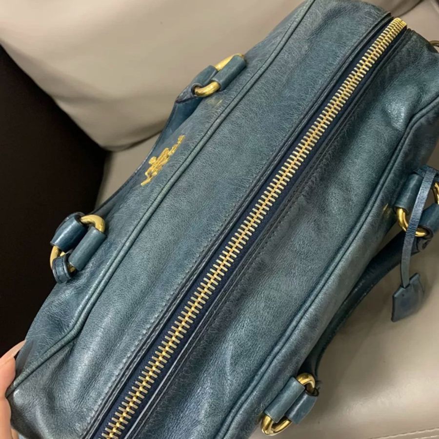 Prada油蠟牛皮手提斜挎包👜配原廠長背帶💝-30