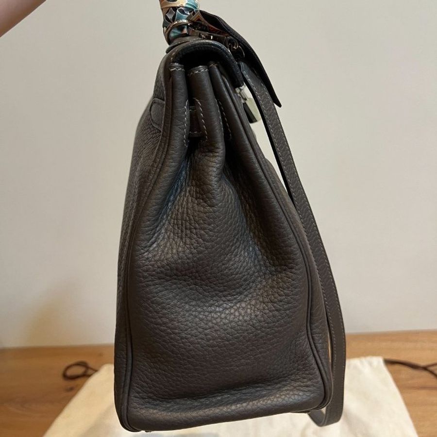 HERMES 愛馬仕 Kelly 32 灰 凱莉包 字母E 銀釦 手提包 斜背包 側背包 附絲巾-8