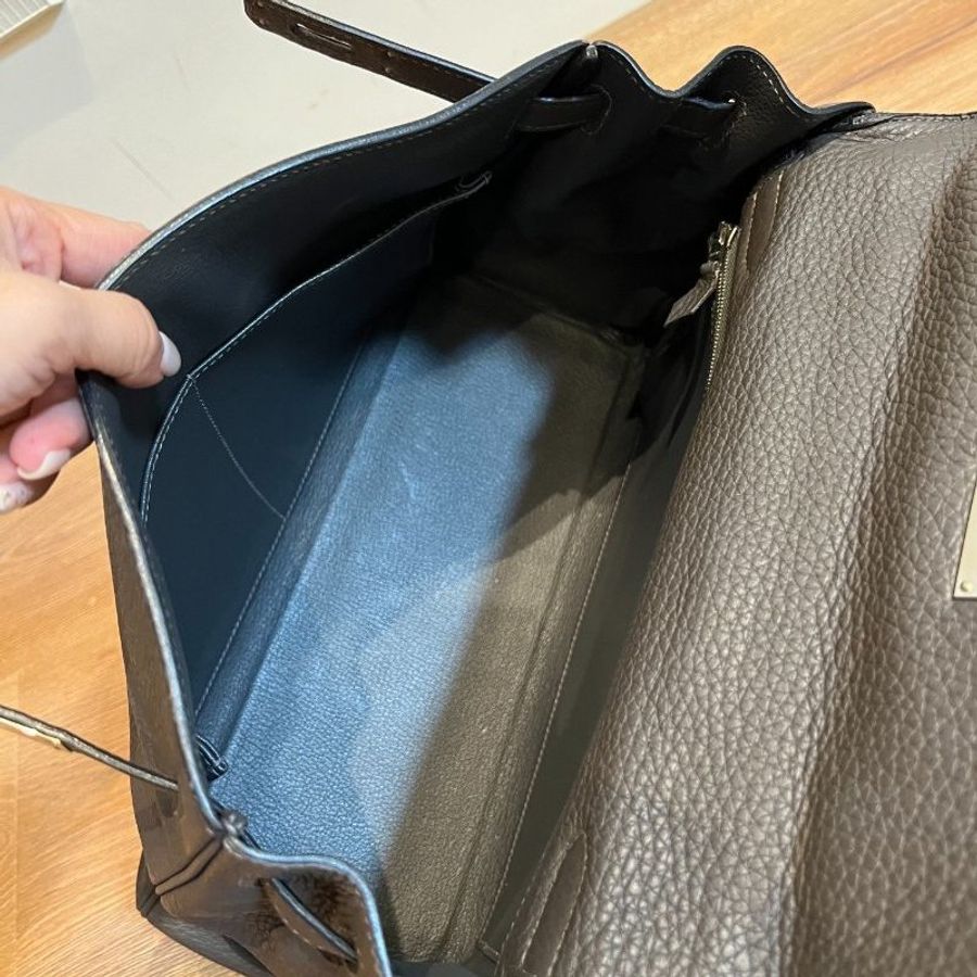HERMES 愛馬仕 Kelly 32 灰 凱莉包 字母E 銀釦 手提包 斜背包 側背包 附絲巾-12