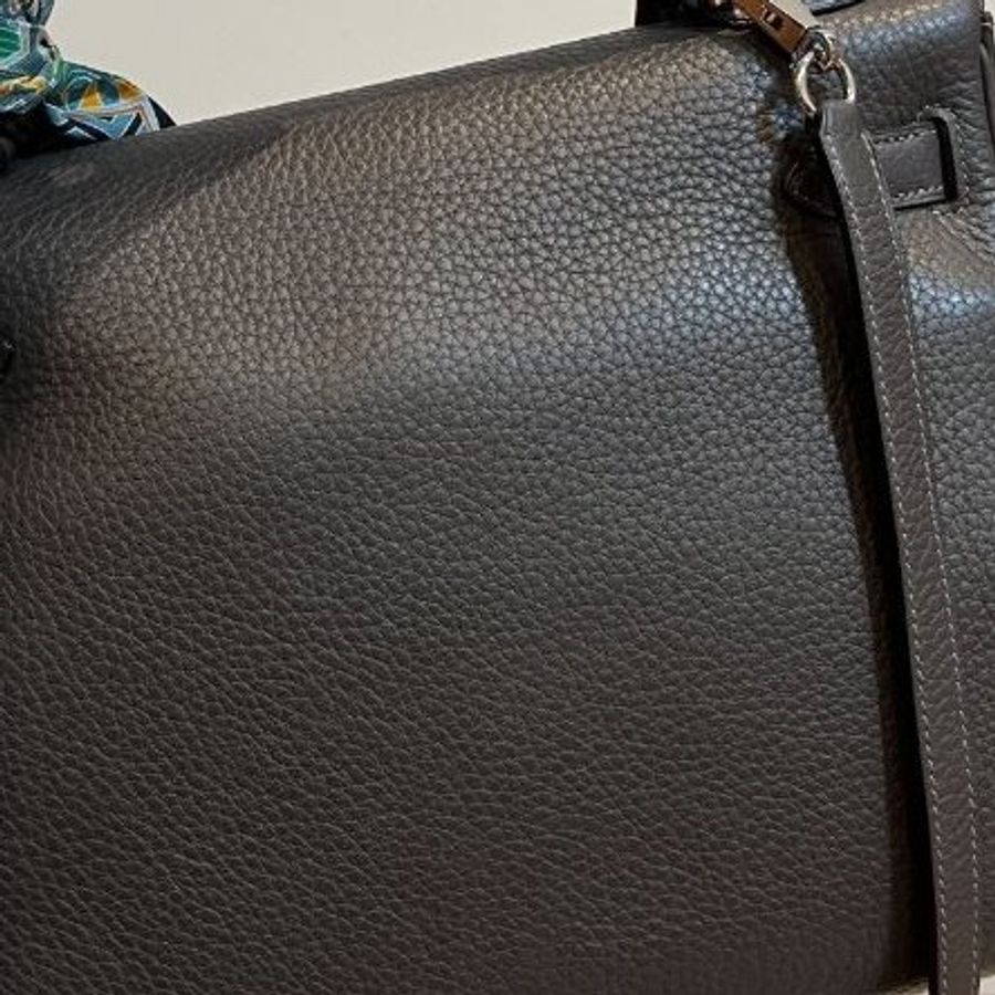 HERMES 愛馬仕 Kelly 32 灰 凱莉包 字母E 銀釦 手提包 斜背包 側背包 附絲巾-20