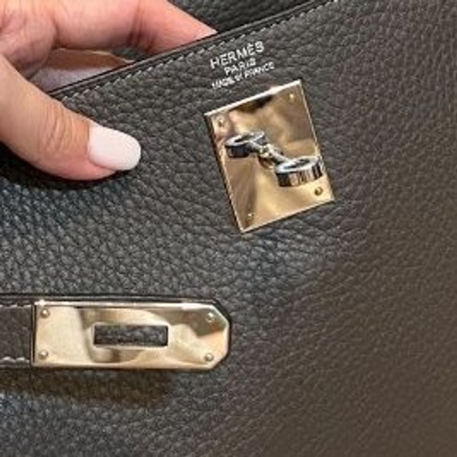HERMES 愛馬仕 Kelly 32 灰 凱莉包 字母E 銀釦 手提包 斜背包 側背包 附絲巾-30