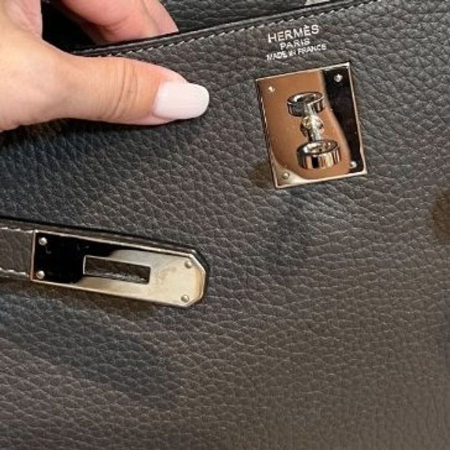 HERMES 愛馬仕 Kelly 32 灰 凱莉包 字母E 銀釦 手提包 斜背包 側背包 附絲巾-31