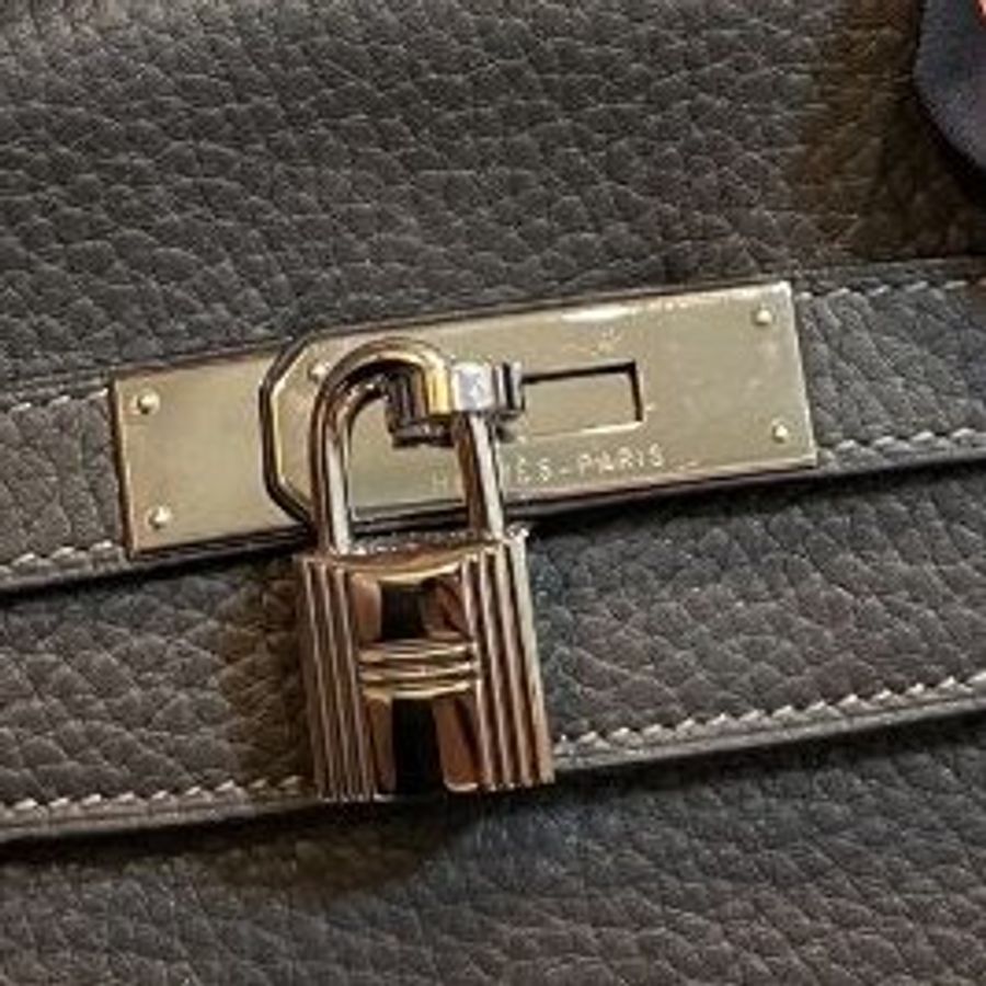 HERMES 愛馬仕 Kelly 32 灰 凱莉包 字母E 銀釦 手提包 斜背包 側背包 附絲巾-32