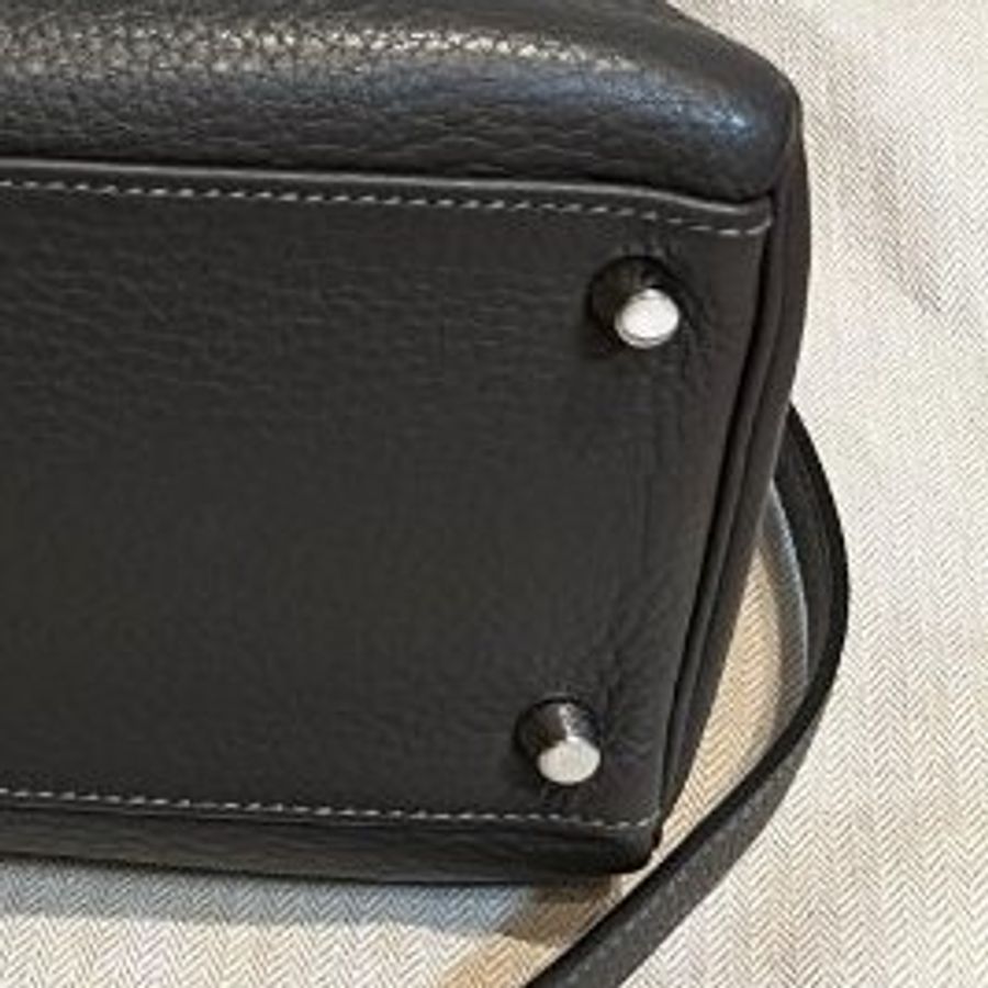 HERMES 愛馬仕 Kelly 32 灰 凱莉包 字母E 銀釦 手提包 斜背包 側背包 附絲巾-33