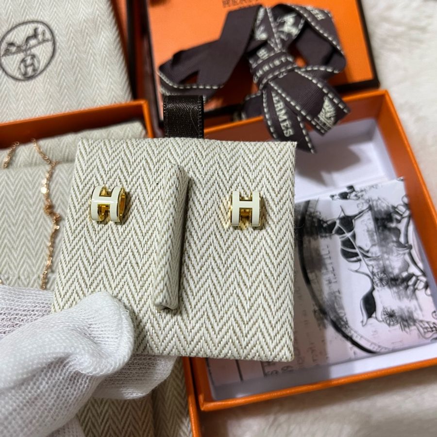 售HERMES・愛馬仕#mini pop H #耳釘奶白色-0