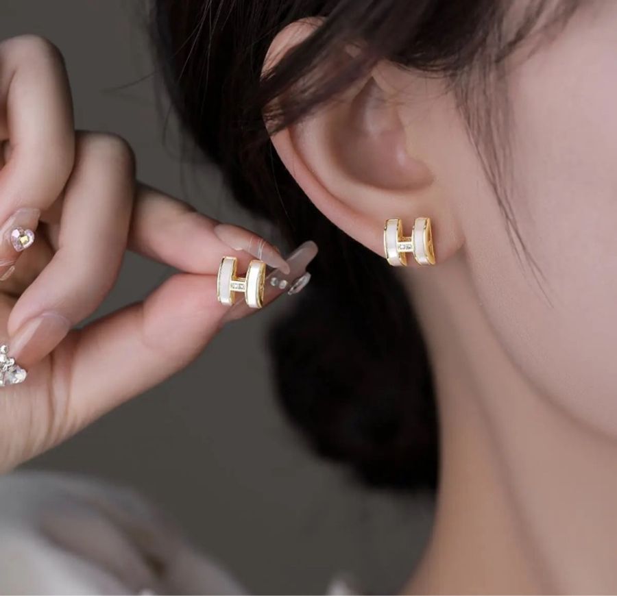 售HERMES・愛馬仕#mini pop H #耳釘奶白色-14