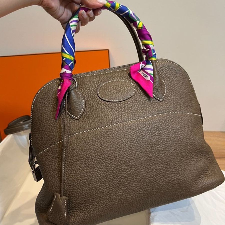 hermes bolide 31 大象灰 色號18 斜背包 肩背包 手提包 保齡球包 側背包 附絲巾-1