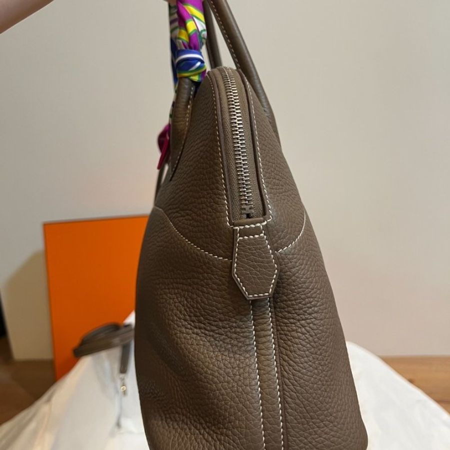 hermes bolide 31 大象灰 色號18 斜背包 肩背包 手提包 保齡球包 側背包 附絲巾-4