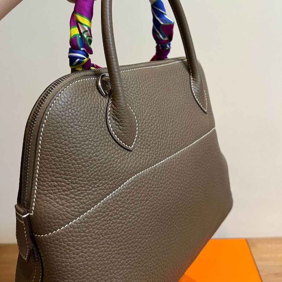 hermes bolide 31 大象灰 色號18 斜背包 肩背包 手提包 保齡球包 側背包 附絲巾-5