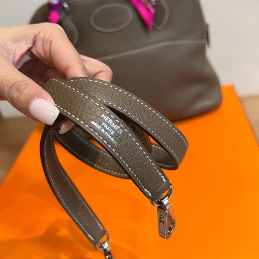 hermes bolide 31 大象灰 色號18 斜背包 肩背包 手提包 保齡球包 側背包 附絲巾-6