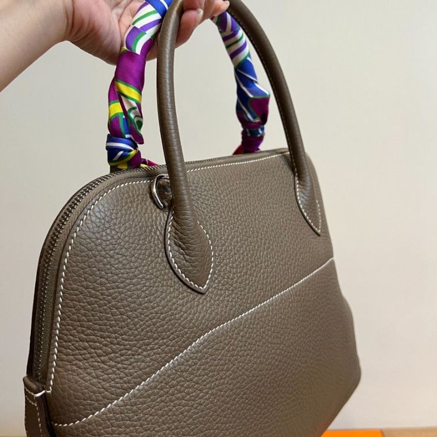 hermes bolide 31 大象灰 色號18 斜背包 肩背包 手提包 保齡球包 側背包 附絲巾-13