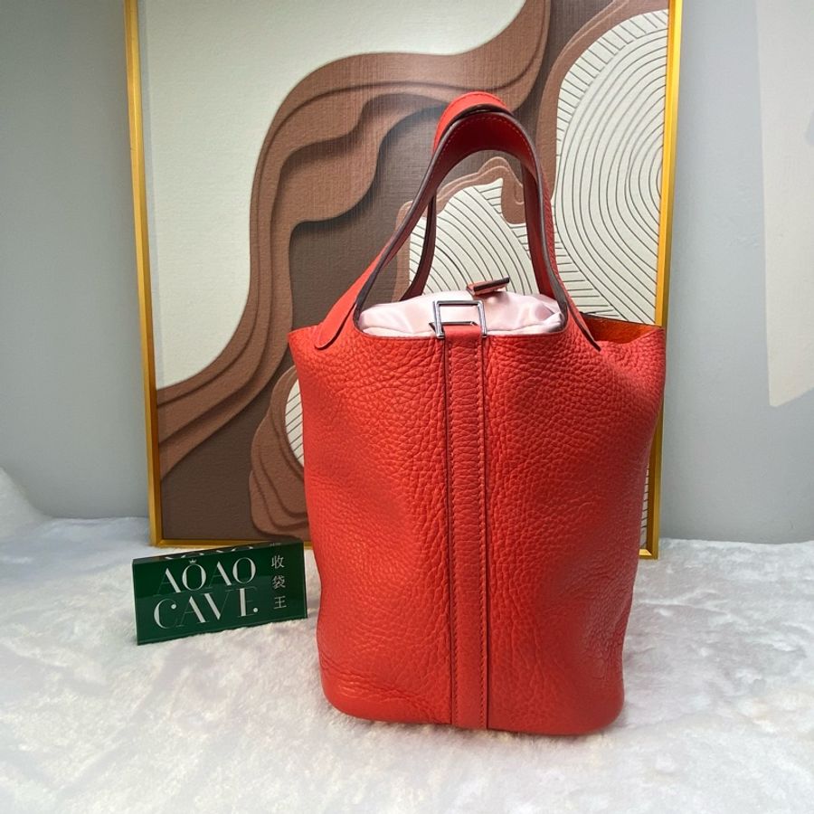 HERMES PICOTIN 18 紅色菜籃子 U stamp 手提包-0