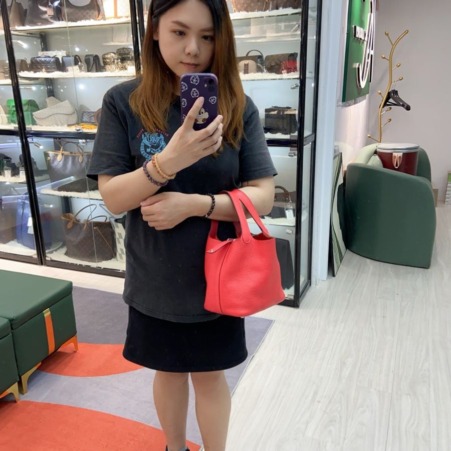 HERMES PICOTIN 18 紅色菜籃子 U stamp 手提包-1