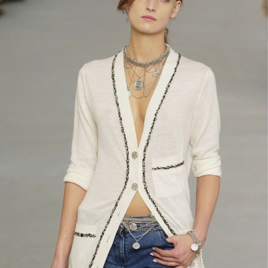 CHANEL 香奈兒 白色 長版 針織外套 外套 洋裝-0