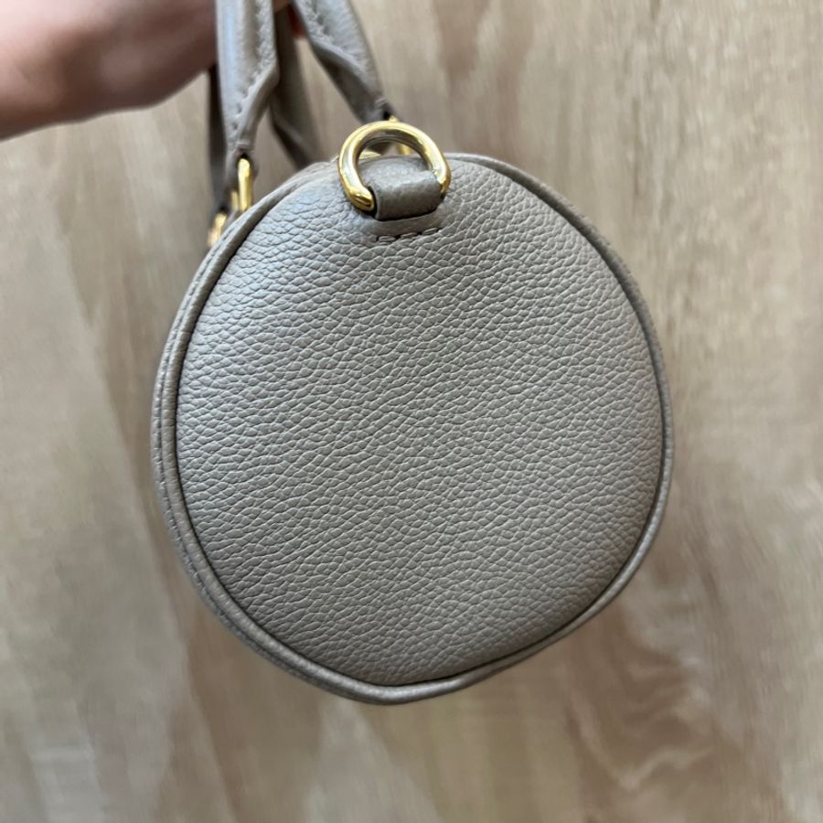 LV 斑鳩灰牛皮papillon BB金釦手提斜背圓筒包M46031-1
